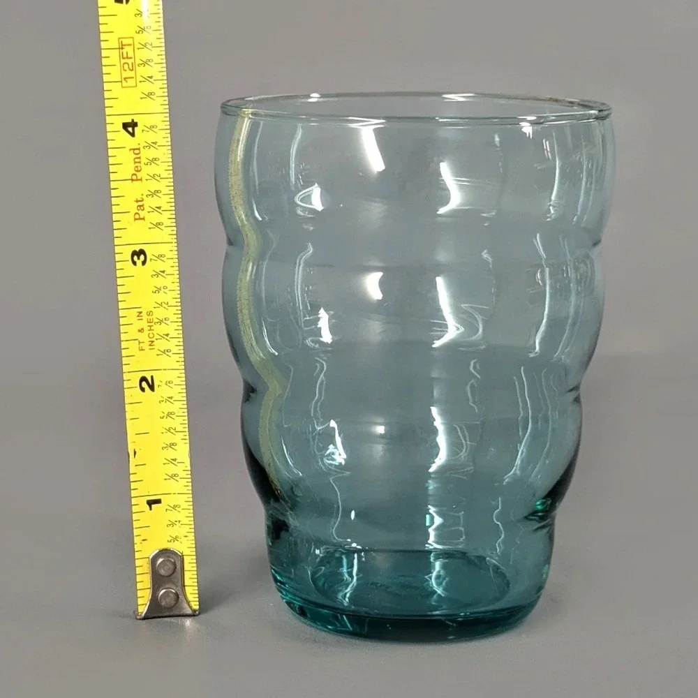 IKEA Turquoise Blue Wavy Glass Tumblers Set of 4 Made in France 18314 1515